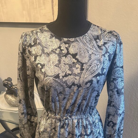 MICHAEL Michael Kors Silver and Black Paisley Print Dress - Picture 1 of 8